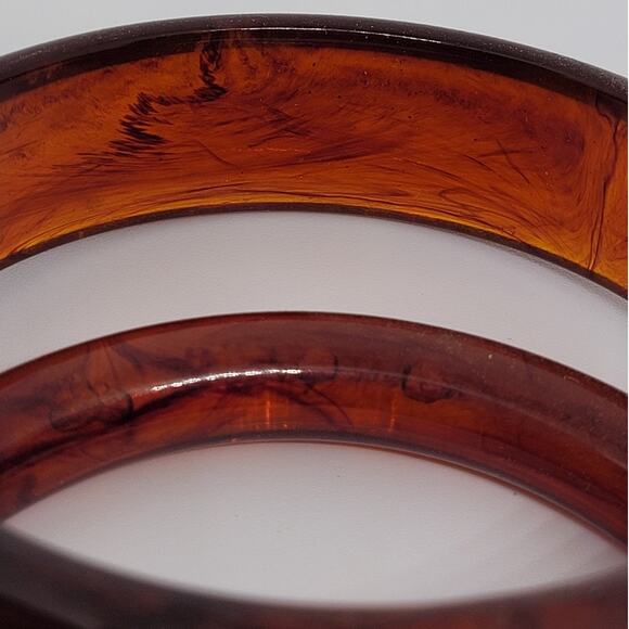 Vintage Brown Celluloid Bangle Bracelets Pair Retro Stackable Plastic Jewelry - Picture 5 of 9